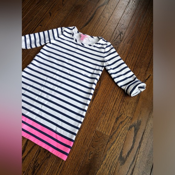Lilly Pulitzer Girls M (6-7) Little Devon Dress Resort White Serene Stripe - Picture 4 of 13